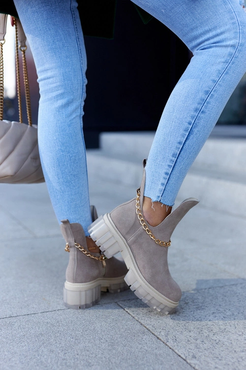 Modne Zamszowe Botki Z Wycięciem Beżowe Lemar Forget Me