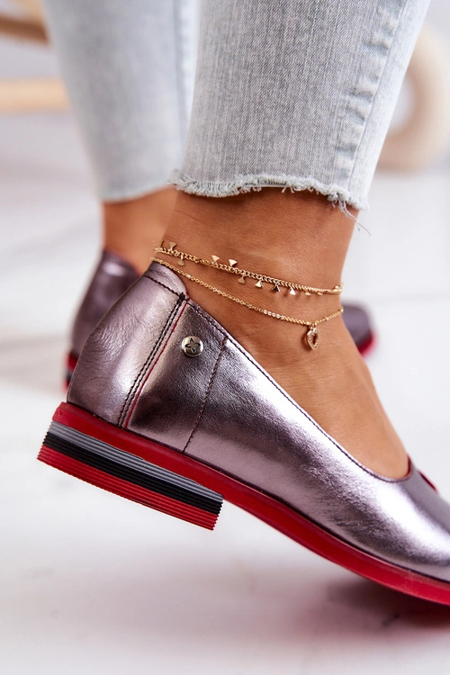 Skórzane Półbuty Maciejka Srebrne 05035-42