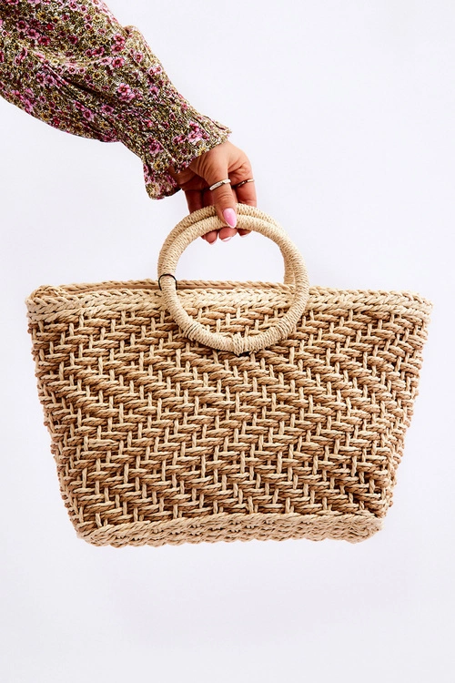 Modna Duża Torebka Na Zamek Beżowa