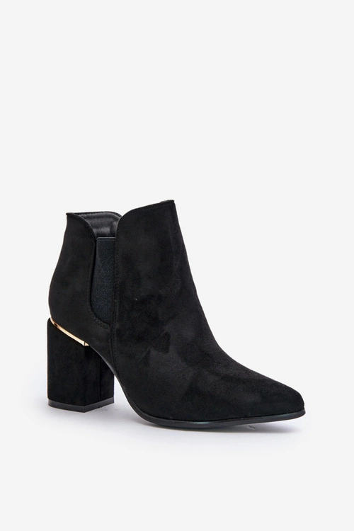 Eko Zamszowe Botki Na Słupku Ocieplane Czarne Daivine