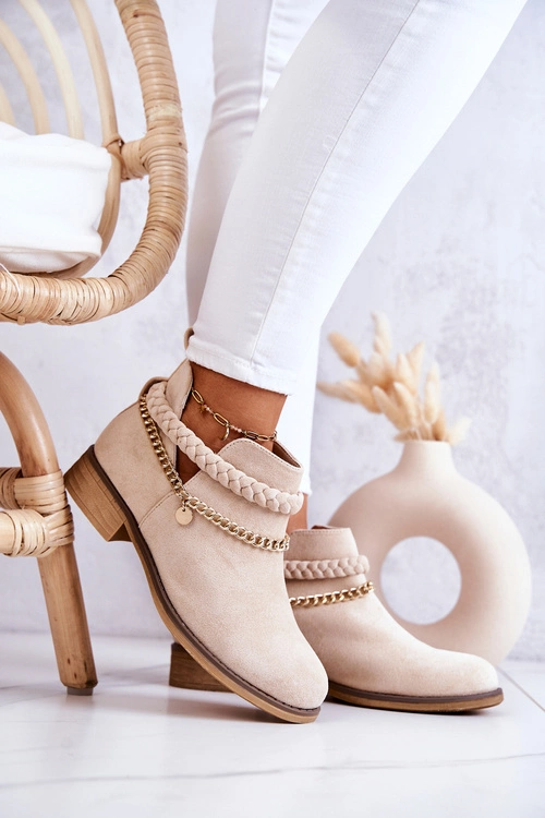 Zamszowe Botki Z Łańcuszkiem Beżowe Talitha