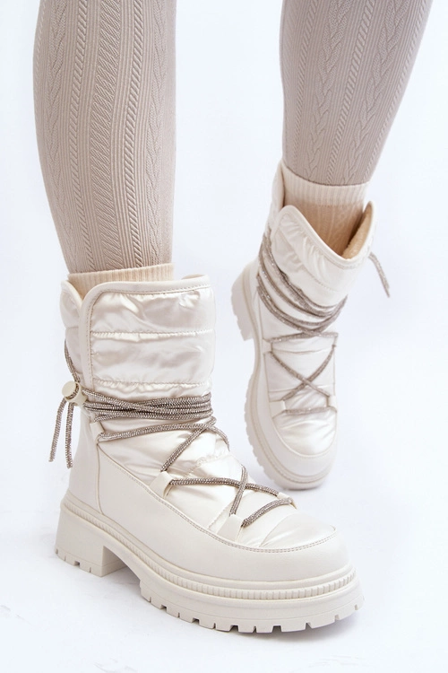 Śniegowce Damskie Z Ozdobnym Wiązaniem Białe Rilana