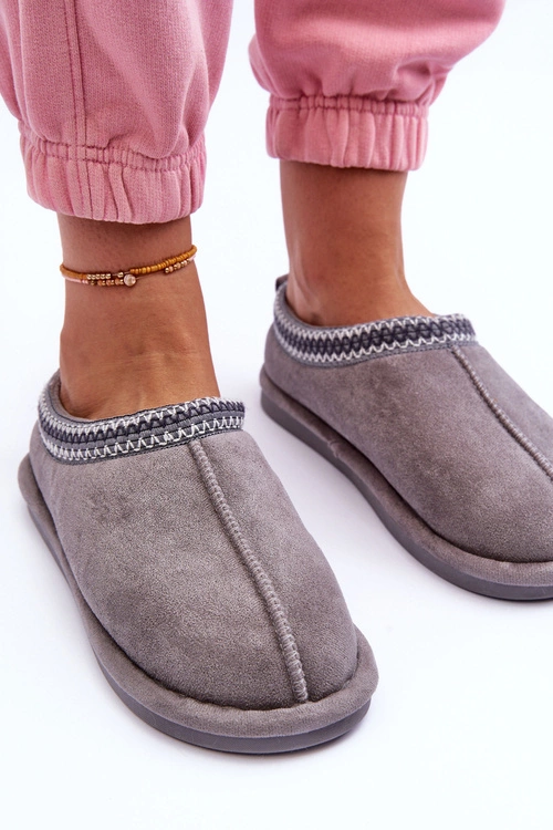 Damskie Zamszowe Papcie Z Futerkiem Szare Polinna