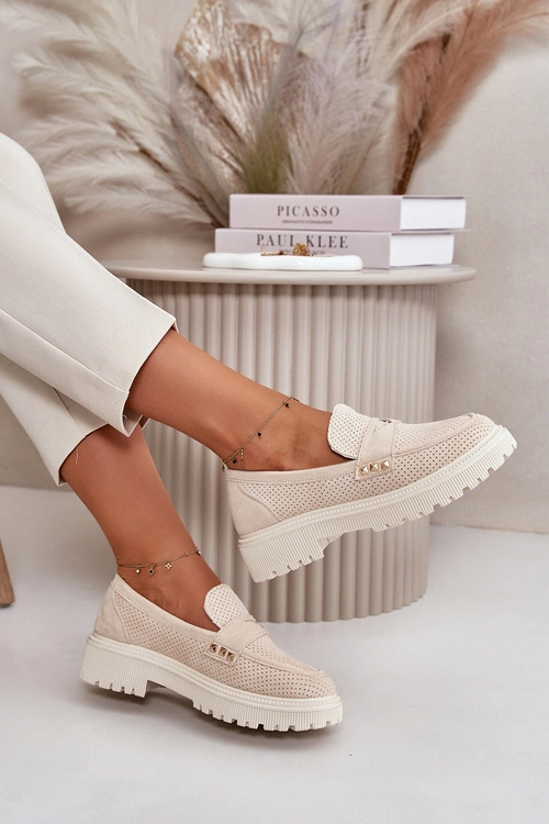 Damskie Ażurowe Półbuty Mokasyny Jasnobeżowe Tannes