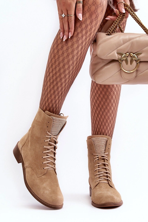 Zamszowe Botki Damskie Beżowe Nicole 2848