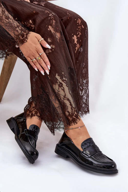 Lakierowane Skórzane Mokasyny Damskie Vinceza 91125 Czarne