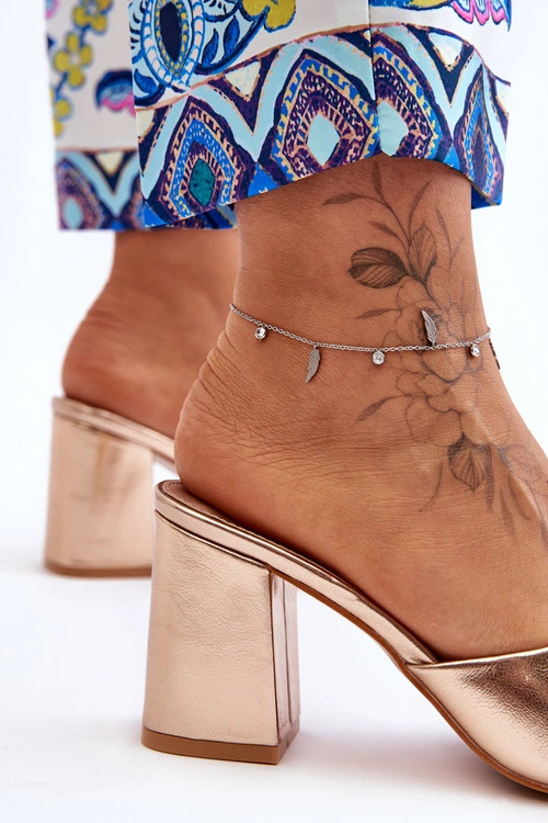 Damskie Skórzane Klasyczne Klapki Różowe Złoto Loara