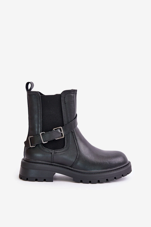 Skórzane Ocieplane Botki Sztyblety Z Paskiem Sergio Leone TR719-S Czarne