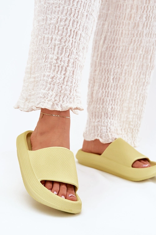 Damskie Lekkie Piankowe Klapki Na Grubej Podeszwie Limonkowe Querceria