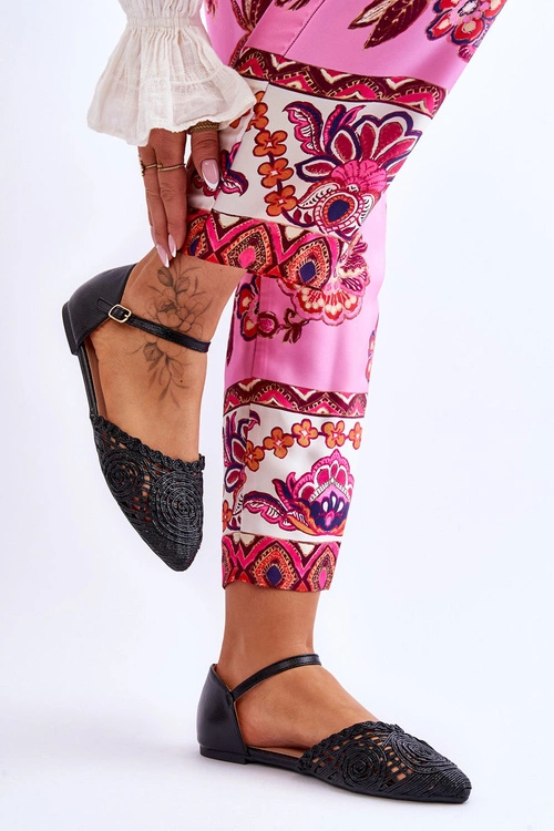 Eleganckie Sandały Damskie Płaskie Czarne Sheia