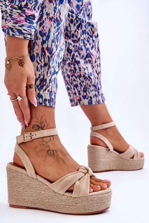 Sandały Damskie Na Koturnie Beżowe Kendall