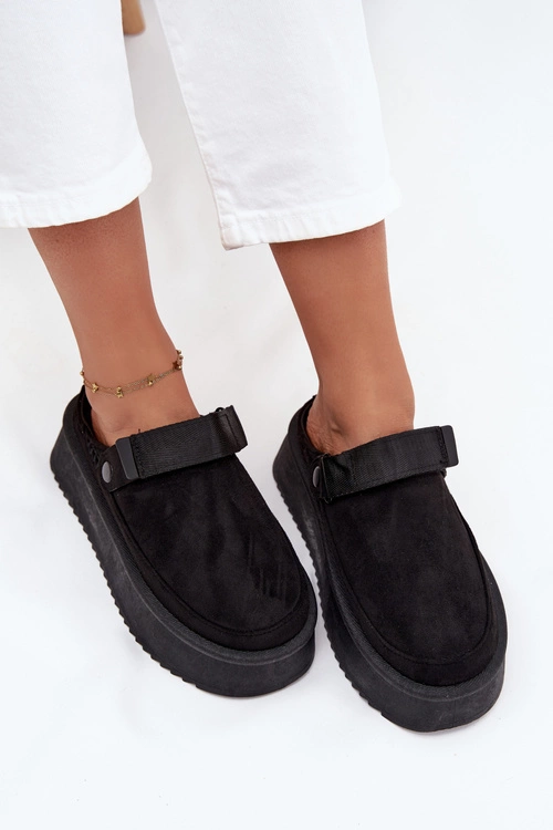 Śniegowce Damskie Na Platformie Z Rzepem Czarne Jorielle