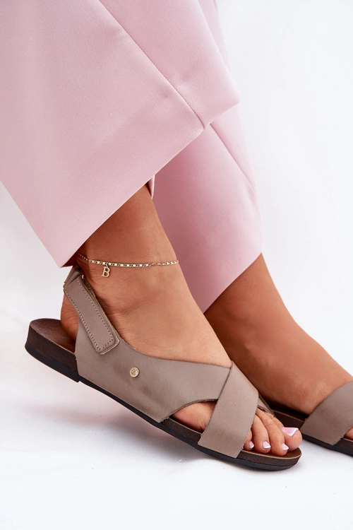 Skórzane Sandały Na Rzep Zazoo 40141 Ciemnobeżowe