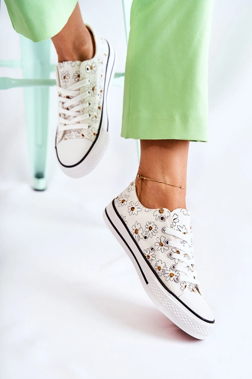 Niskie Damskie Trampki W Kwiaty Białe Janey