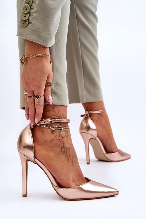 Wysokie Czółenka Szpilki Z Noskiem W Szpic Różowe Złoto Reflection
