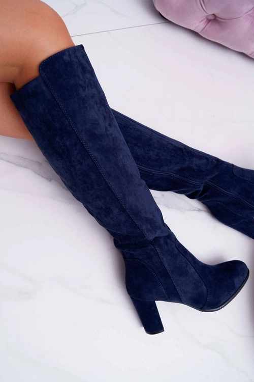 Damskie Kozaki Sergio Leone Zamszowe Granatowe KZ275