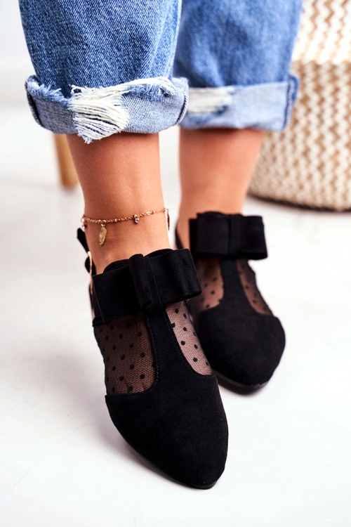 Lu Boo Damskie Baleriny Kokardki Czarne Domino