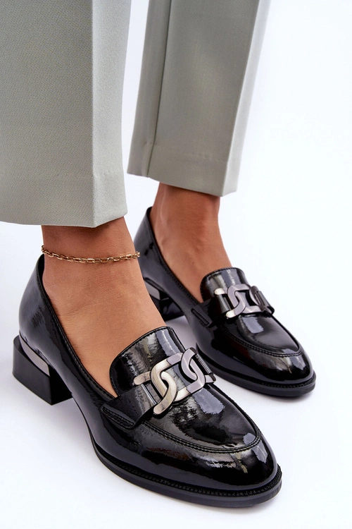 Lakierowane Półbuty Mokasyny Na Obcasie Czarne Sakina