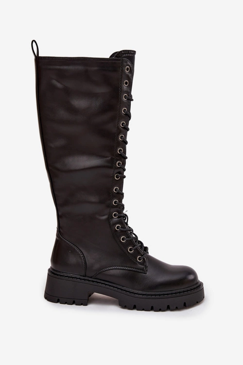 Ocieplane Sznurowane Kozaki Glany Damskie Czarne Novissa