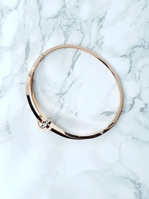 Damska Bransoleta Stalowa Cyrkonie Różowe Złoto Seri