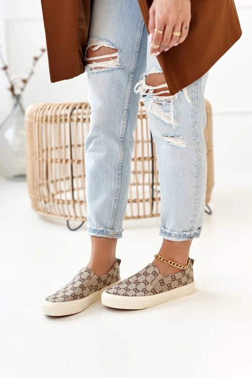 Damskie Logowane Tenisówki Slip-On Khaki Challenge