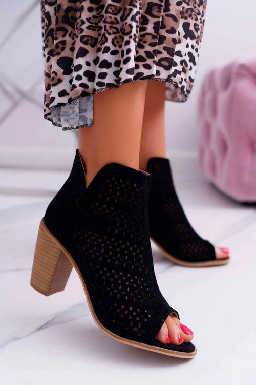 Botki Damskie Na Słupku Wiosenne Czarne Matty2