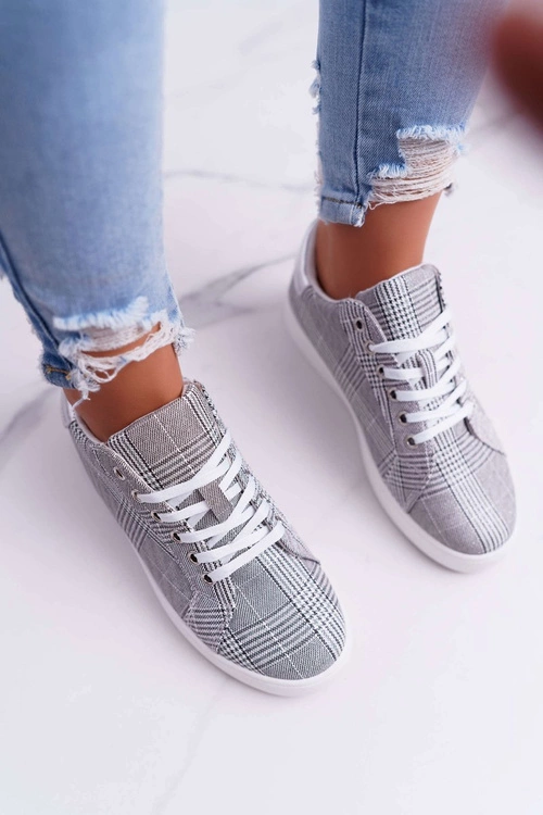 Damskie Trampki W Kratkę Brokat Szare Bellisa