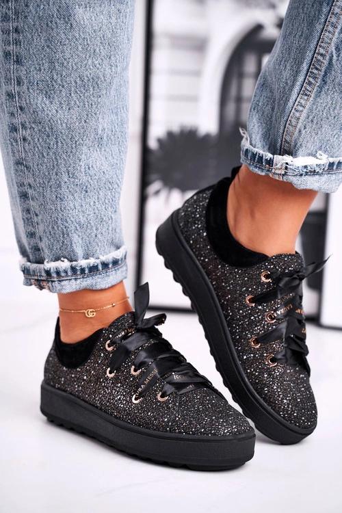 Damskie Trampki Eleganckie Skórzane Laura Messi Czarne 2045