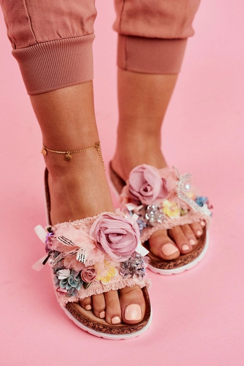 Klapki Damskie Z Kwiatami Różowe Enrissa