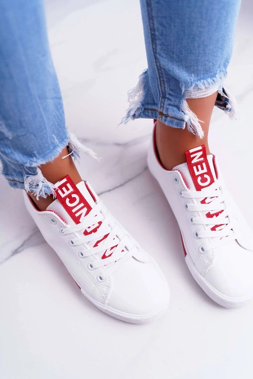 Trampki Damskie Białe Czerwony Pasek Nigrid