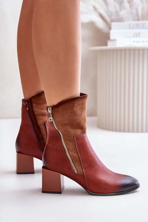 Ocieplane Botki Damskie Na Obcasie Słupku Brązowe Relabina