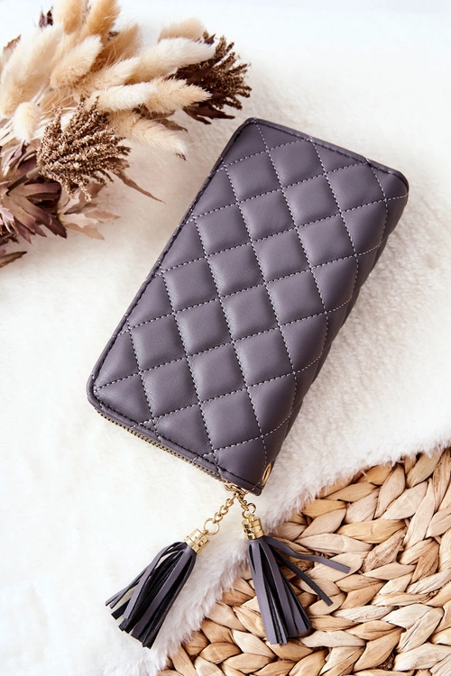 Duży Pikowany Portfel Na Suwaki Szary