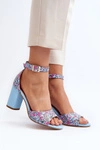 Sandały Na Słupku W Kwiaty Niebieskie Vitamella