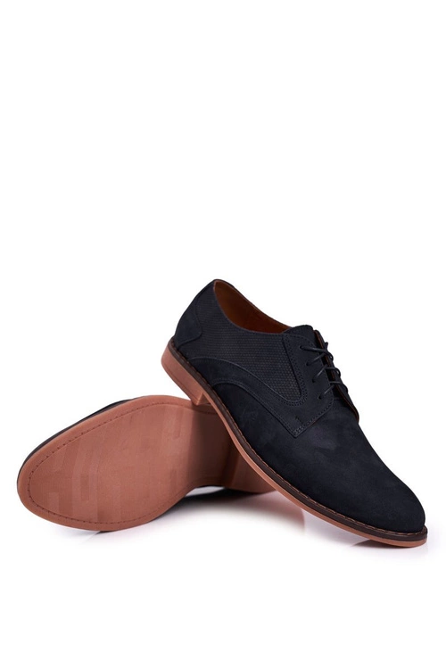 Męskie Skórzane Mokasyny Nubuk BEDNAREK Granatowe