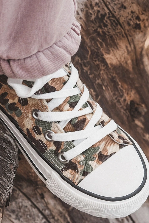 Dziecięce Wysokie Trampki Na Suwak Beżowo-Zielone Filemon