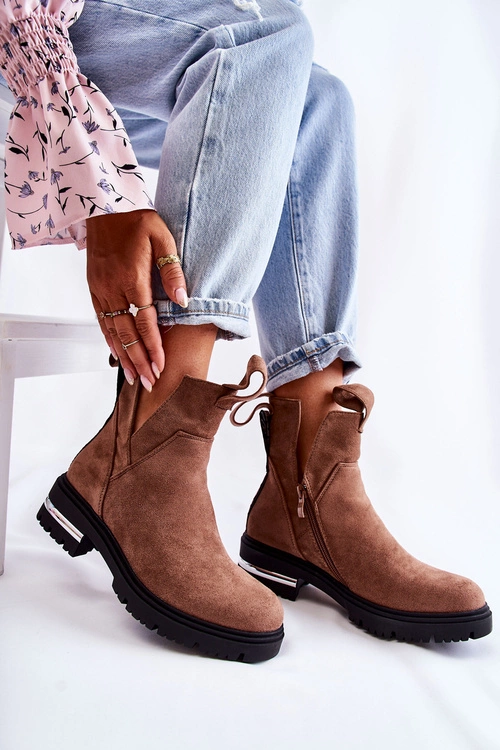 Zamszowe Botki Z Wycięciami Brązowe Elvera