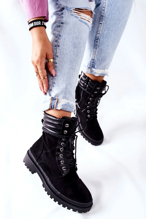 Botki Damskie Workery Zamszowe Czarne Deliopis