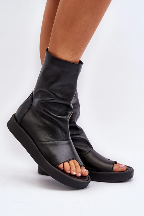 Zazoo 3441 Sandały Damskie Skórzane Z Cholewka Czarne