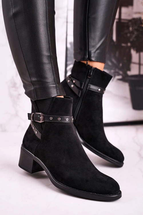 Botki Damskie Sergio Leone Zamszowe Czarne BT615