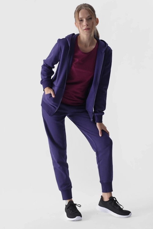 Bluza Damska Dresowa Z Kapturem Rozpinana Bawełniana 4F Granatowa 4FWMM00TSWSF1467-31S