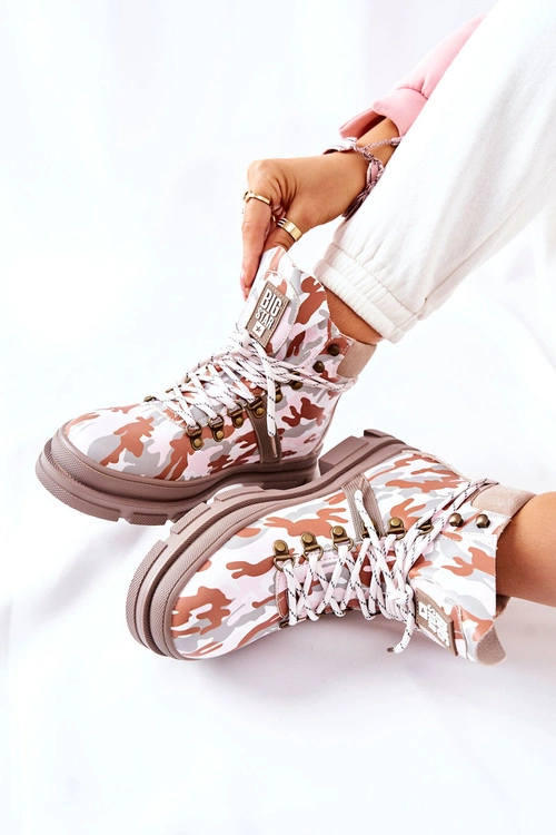 Skórzane Trapery Botki Big Star II274369 Moro Szare