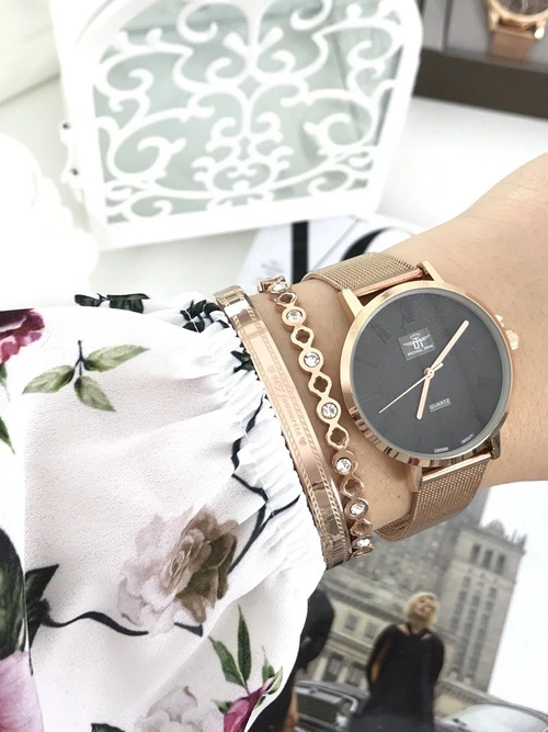 Damski Zegarek Michael John Elis Różowe Złoto / Szara Tarcza