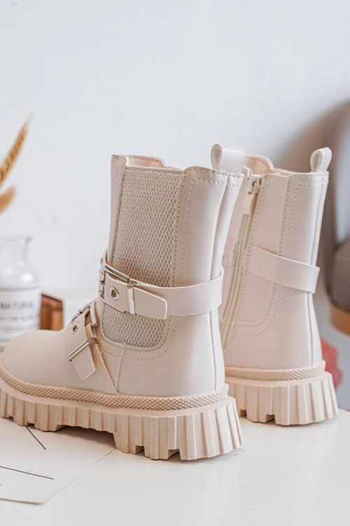 Botki Sztyblety Na Suwak Dziewczęce Beżowe Adeneia