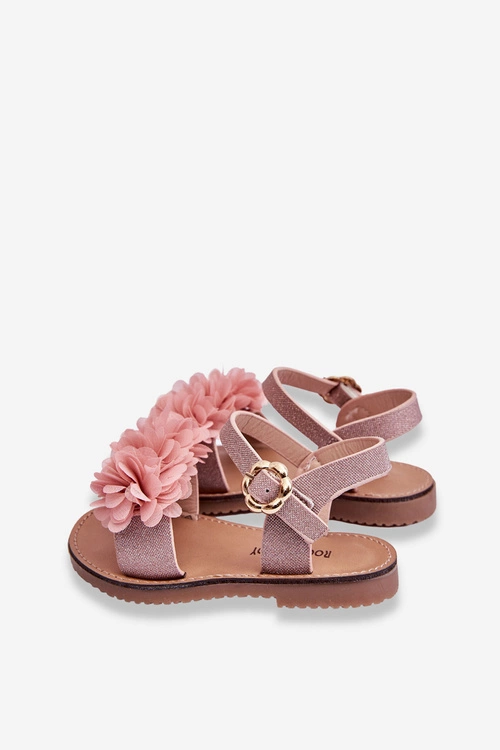 Modne Dziecięce Sandały Z Kwiatami Różowe Poly