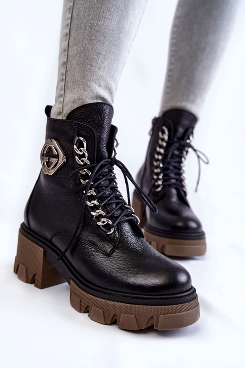 Skórzane Ocieplane Botki Na Suwak Czarne Lemar Raynes