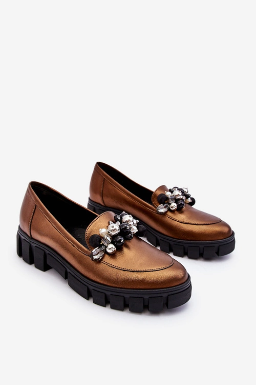 Damskie Mokasyny Na Platformie Laura Messi 2392 Ciemnozłote