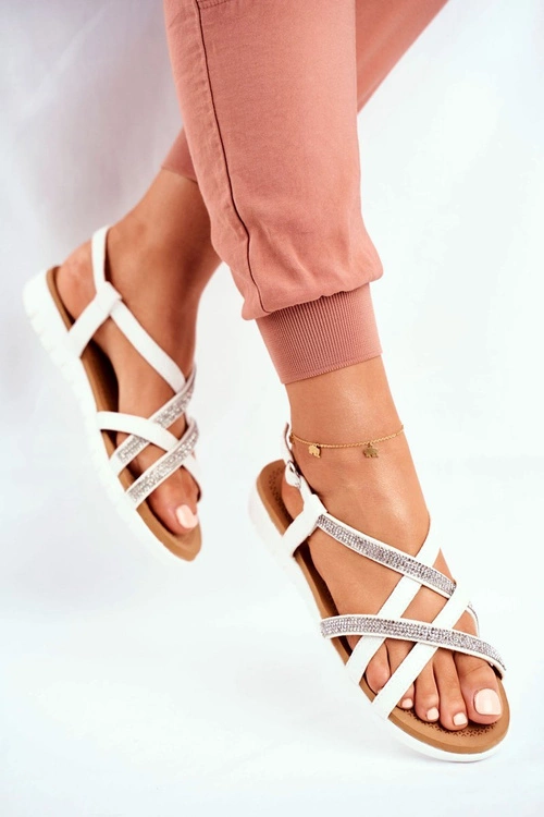 Damskie Sandały Lu Boo Z Cyrkoniami 406-6 Białe Feen