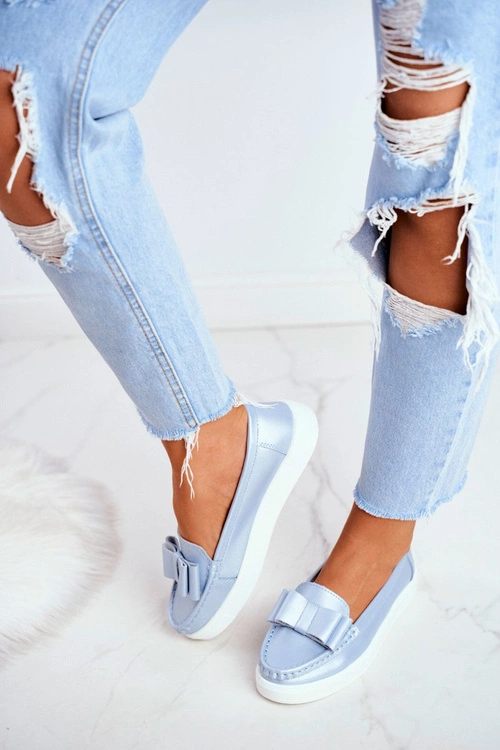 Mokasyny Damskie Skórzane Niebieskie Lovren