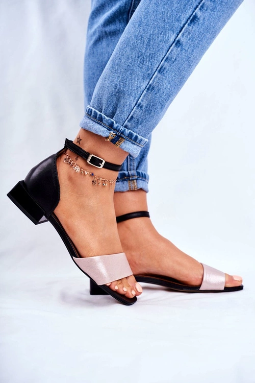 Skórzane Błyszczące Sandały Maciejka 04618-21 Czarno-Różowe