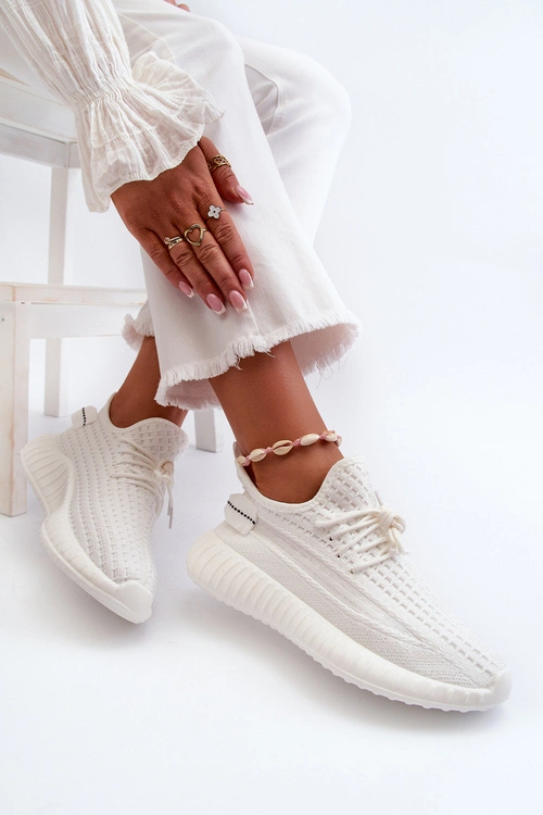 Materiałowe Wsuwane Buty Sportowe Damskie Białe Nelmarie